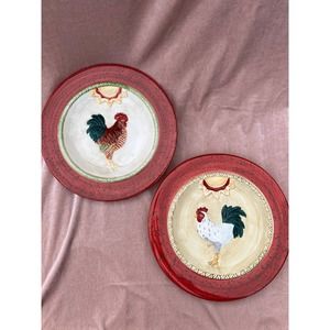 MWW Market Pair of Rooster Plates (" Chicken Red